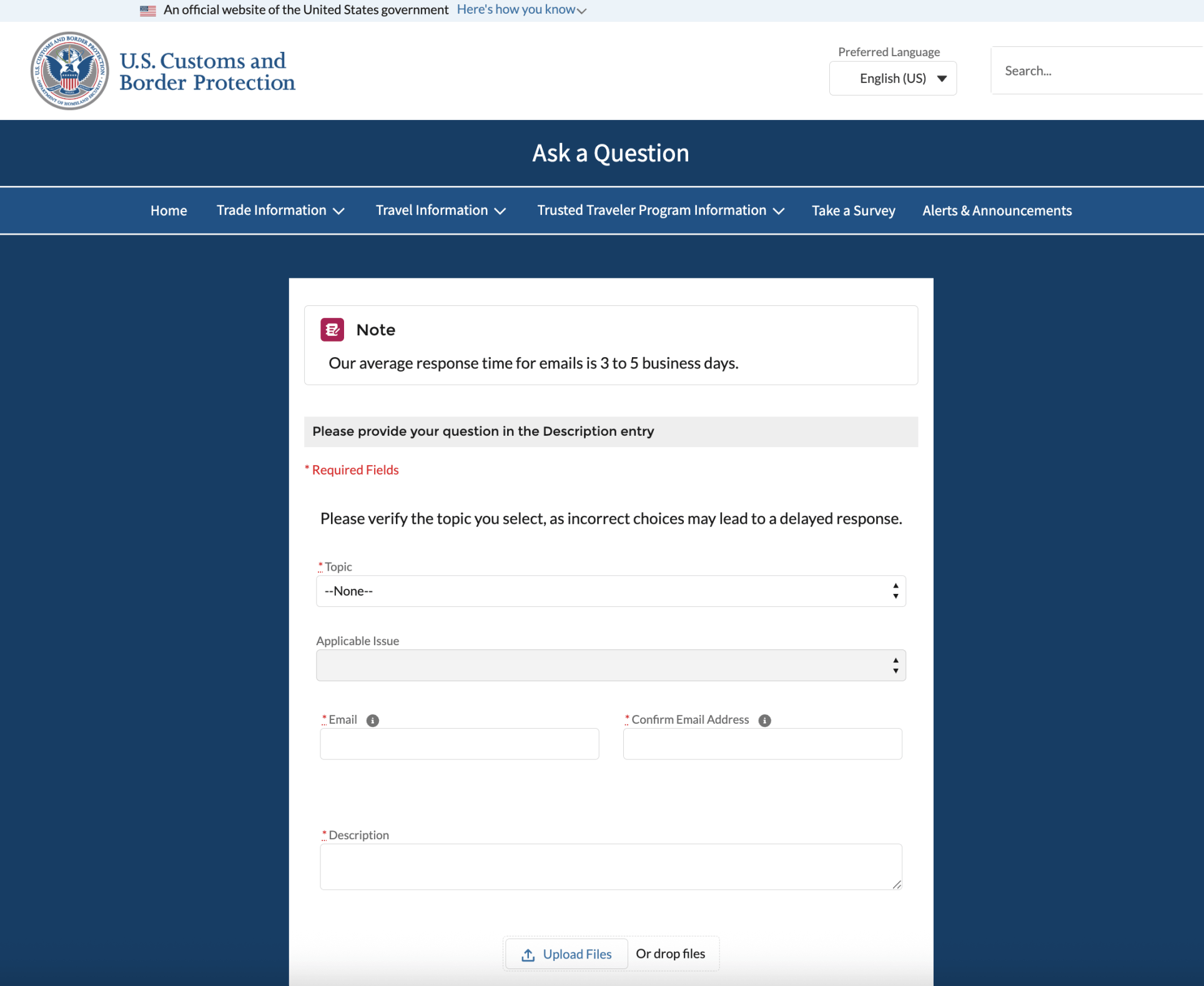 Global Entry Contact Form